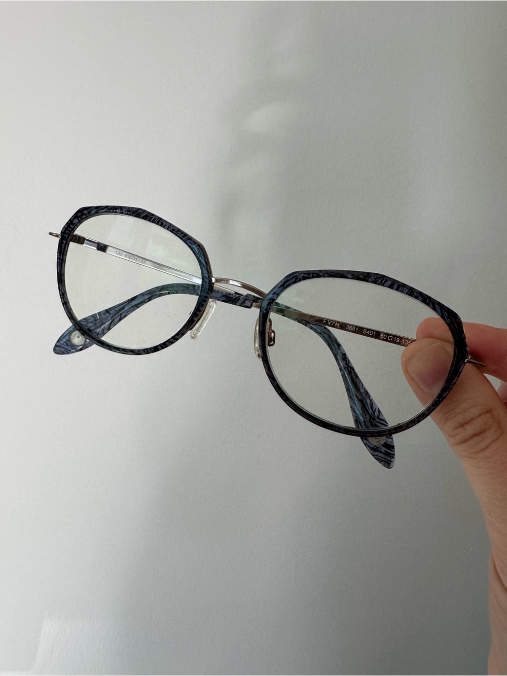 FYSH UK 3681 S401 Black Blue Patterned Metal Eyeglass Frames 50-19-135